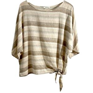 Beachlunchlounge Medium Lucy Cafe Striped Side Tie Front Linen Blend Top